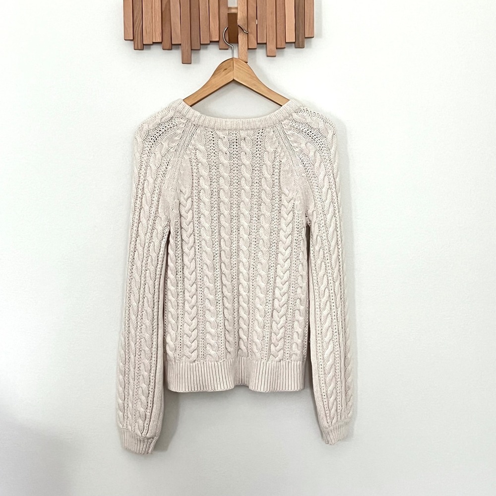 Abercrombie & Fitch Womens Cream Cable Knit Sweater Medium Cotton Blend Pullover - Picture 6 of 6